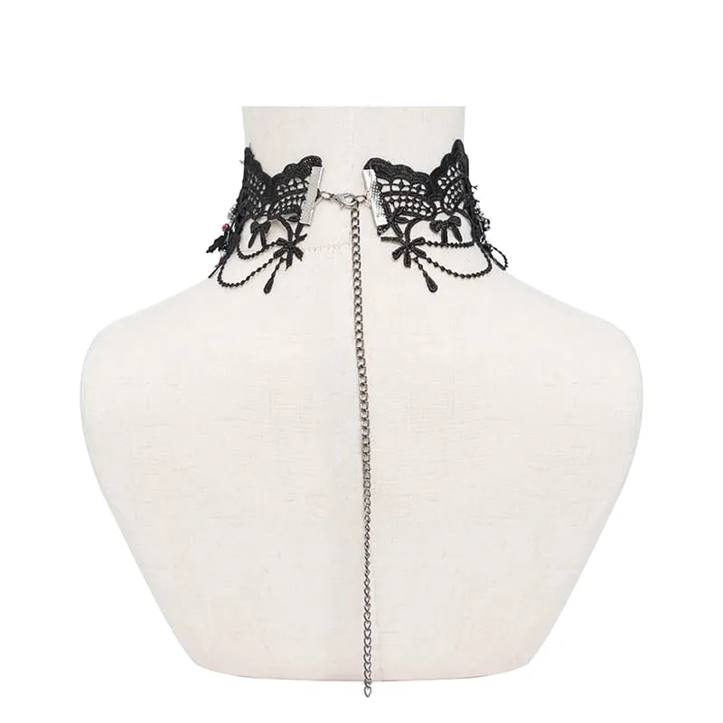 Gothic-Choker für Damen mit Kreuzkette, Perlen und Spitze