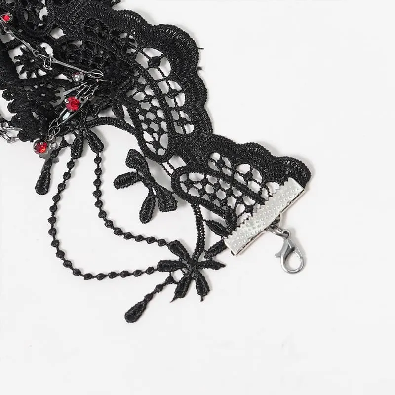 Gothic-Choker für Damen mit Kreuzkette, Perlen und Spitze