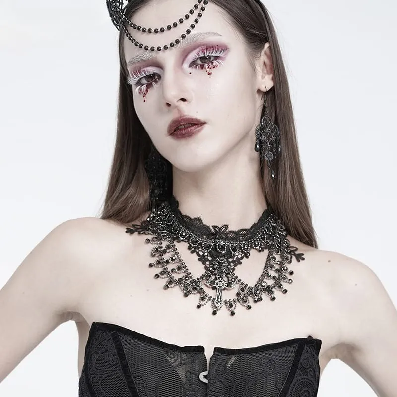 Gothic-Choker für Damen mit Kreuz, mehrlagiger Kette und Spitze