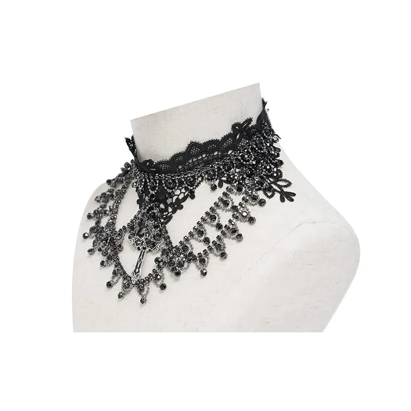 Gothic-Choker für Damen mit Kreuz, mehrlagiger Kette und Spitze