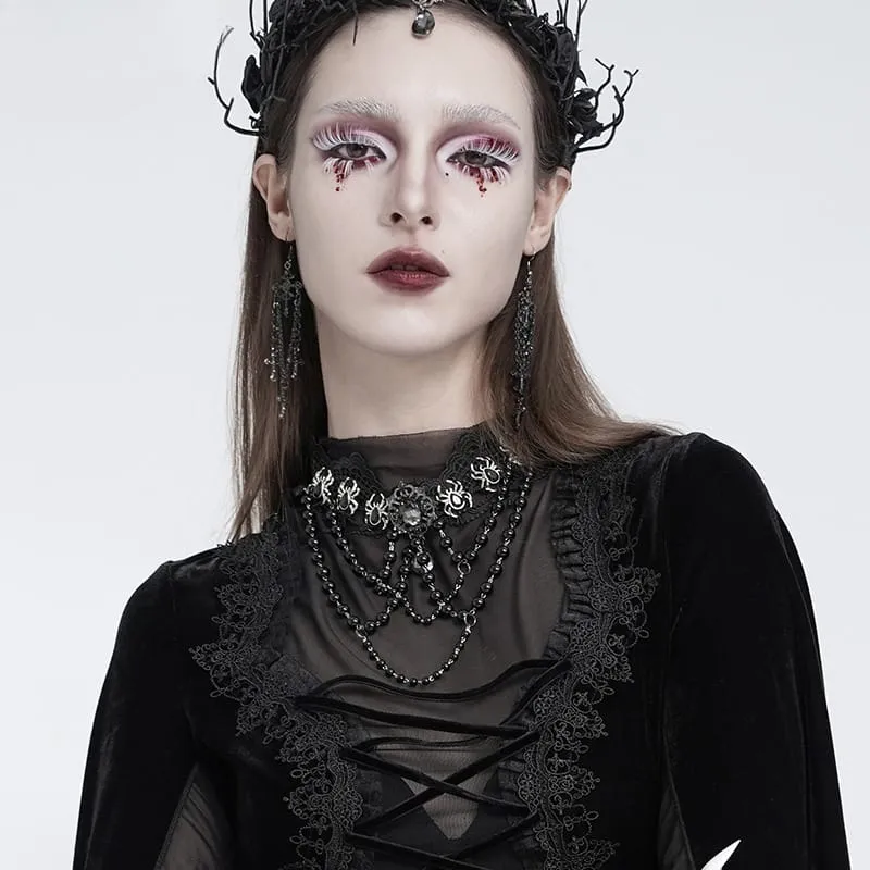 Gothic-Choker für Damen mit Spinnenmotiv, Perlenkette und Spitze