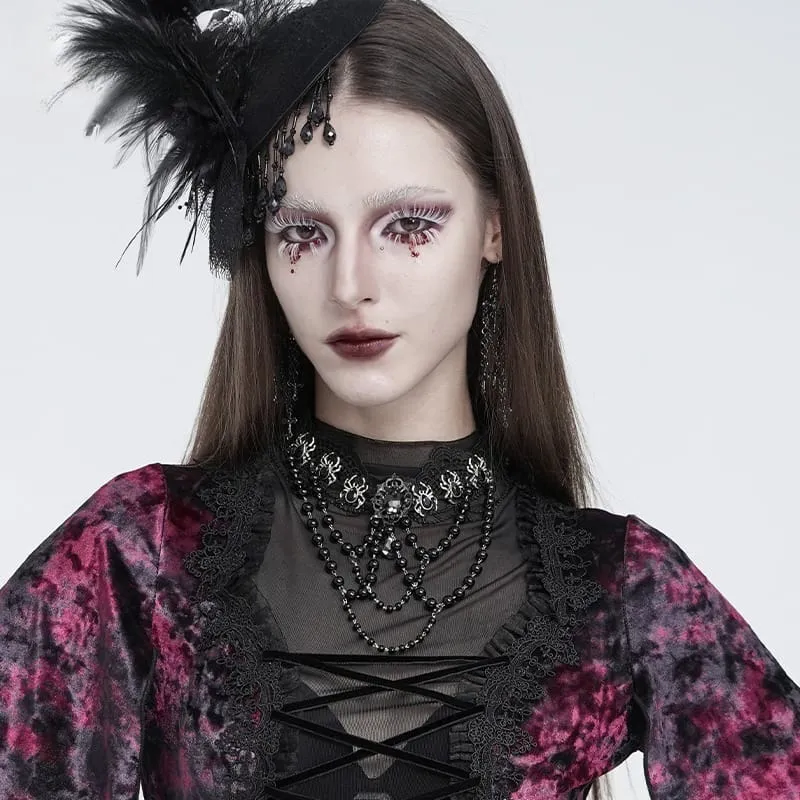 Gothic-Choker für Damen mit Spinnenmotiv, Perlenkette und Spitze