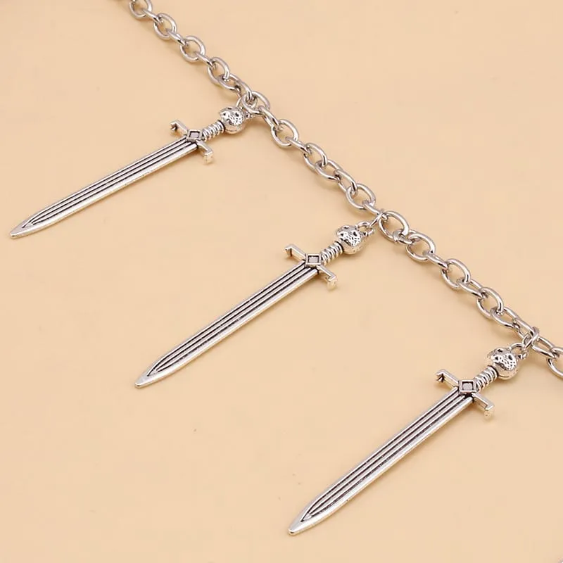 Unisex Punk Schwertanhänger Mehrlagige Taillenkette