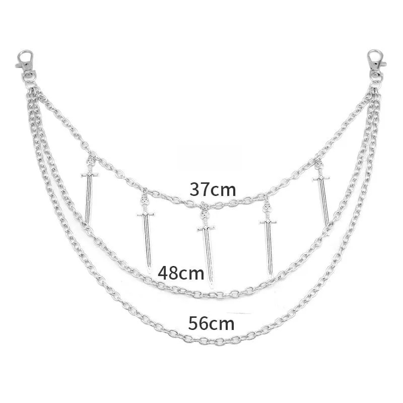 Unisex Punk Schwertanhänger Mehrlagige Taillenkette