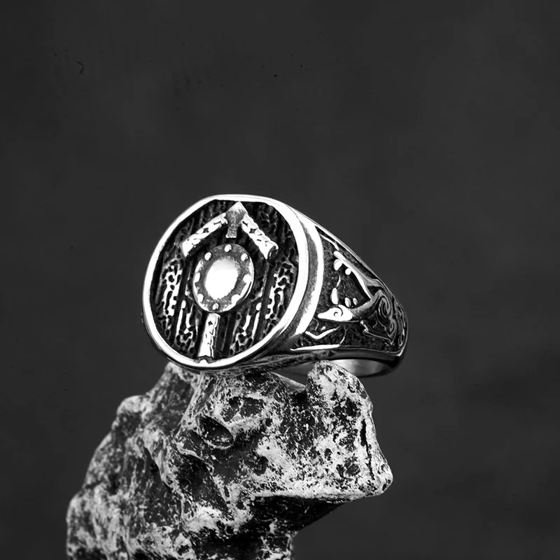 Punk-Herren-Siegelring im Antik-Stil mit rundem Schildmotiv