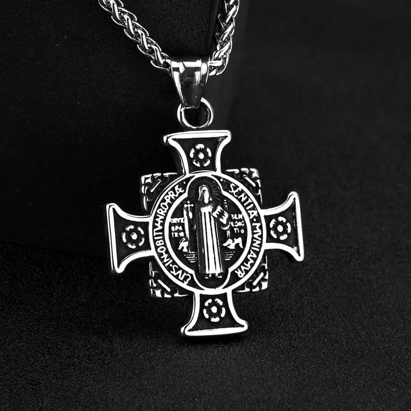 Punk-Heiligen-Kreuz-Medaillen-Anhänger-Halskette für Herren
