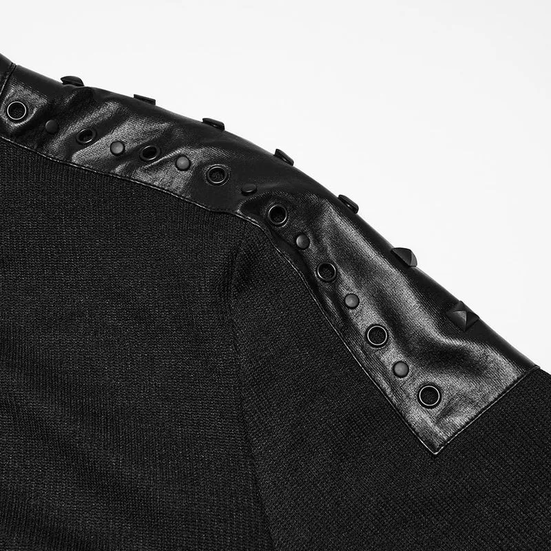 Punk-Herren-Langarmshirt mit Nieten, Ösen, Reißverschluss und Stehkragen