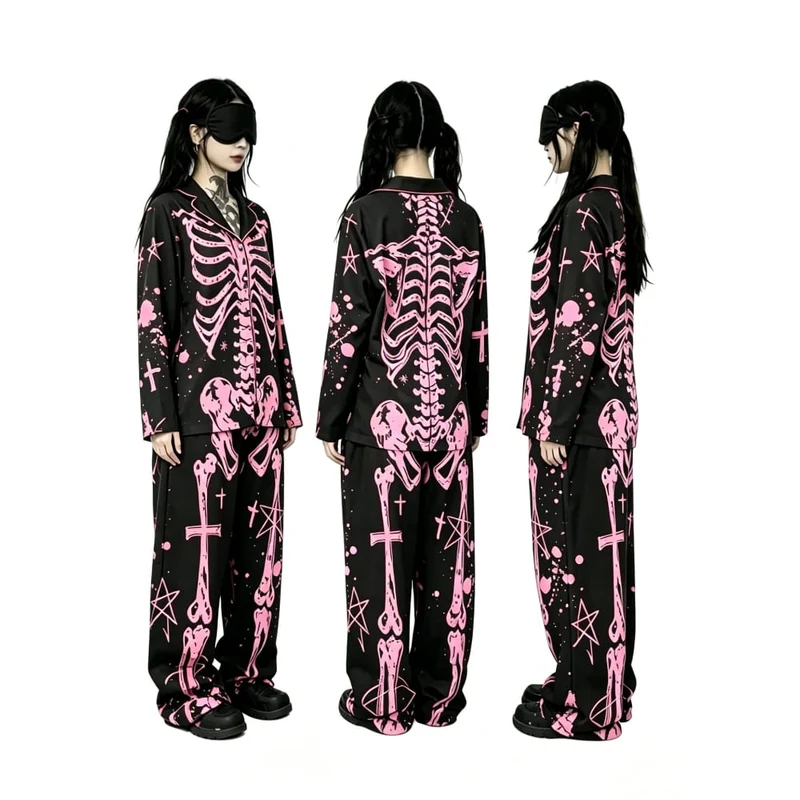 Gothic-Skelett-Röntgen-Pyjama-Set für Damen, 2-teilig, Loungewear
