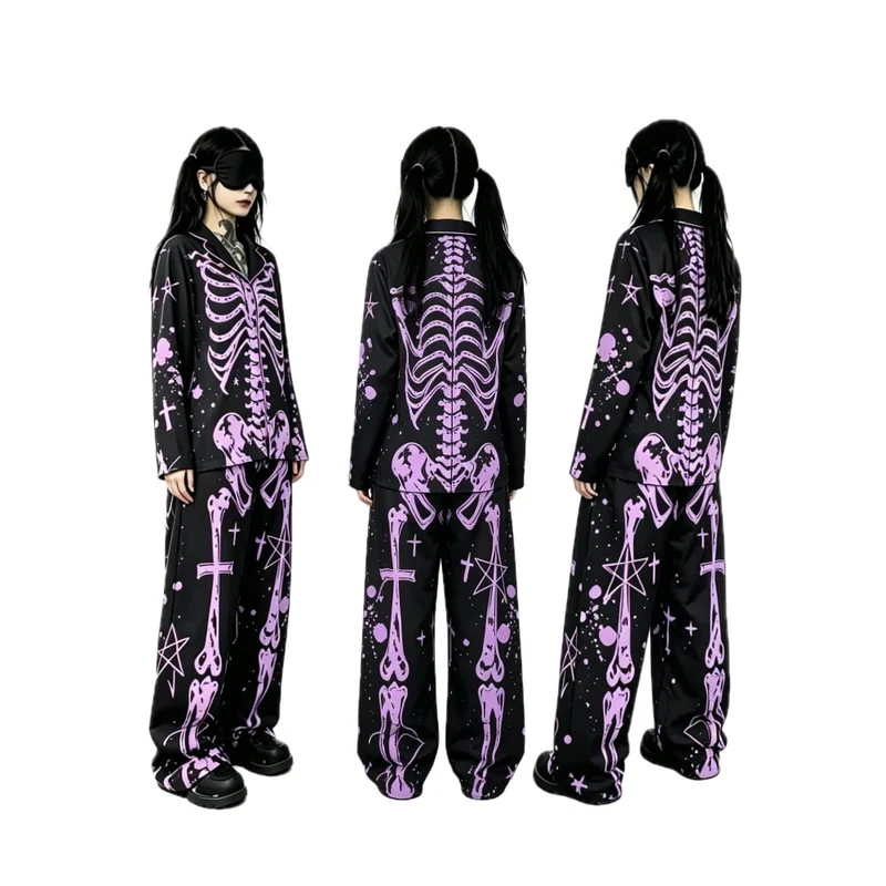 Gothic-Skelett-Röntgen-Pyjama-Set für Damen, 2-teilig, Loungewear