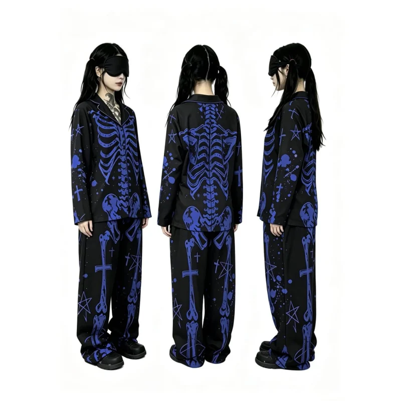 Gothic-Skelett-Röntgen-Pyjama-Set für Damen, 2-teilig, Loungewear