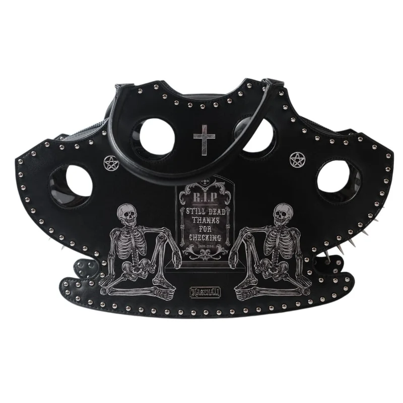 Gothic-Handtasche für Damen mit Totenkopf- und Nietenmotiven