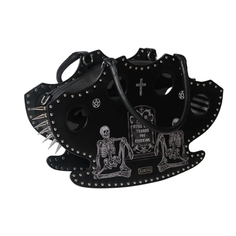 Gothic-Handtasche für Damen mit Totenkopf- und Nietenmotiven