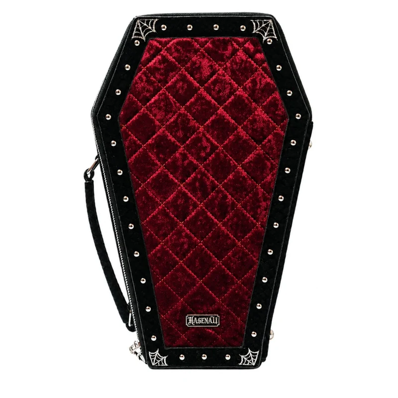 Gothic-Sargtasche für Damen, rot-kariert