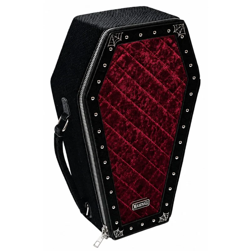 Gothic-Sargtasche für Damen, rot-kariert