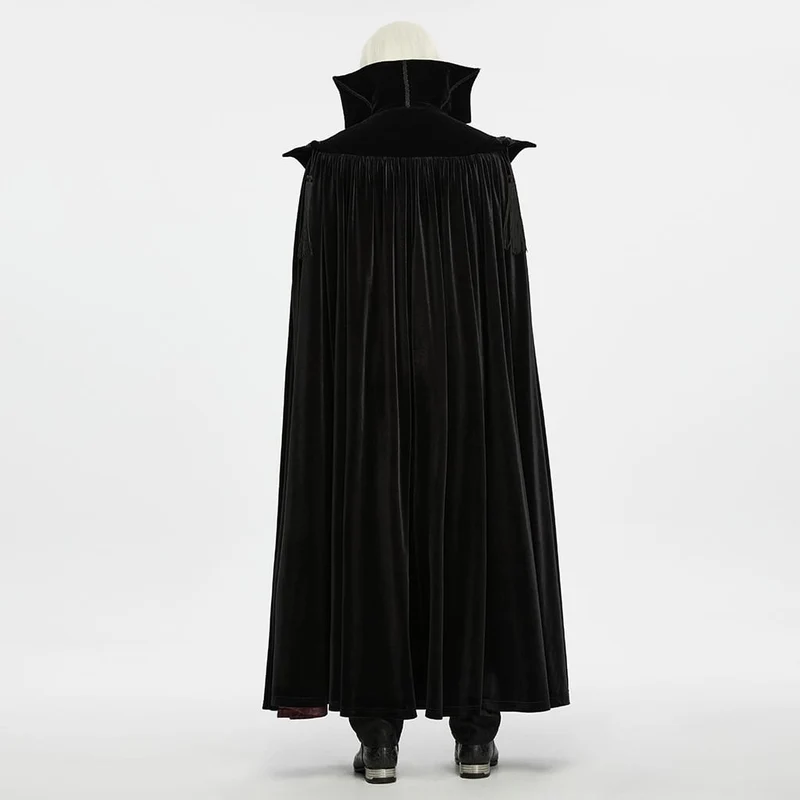 Gothic-Samtmantel für Herren mit Stehkragen und Kette, lang, schwarz-rot