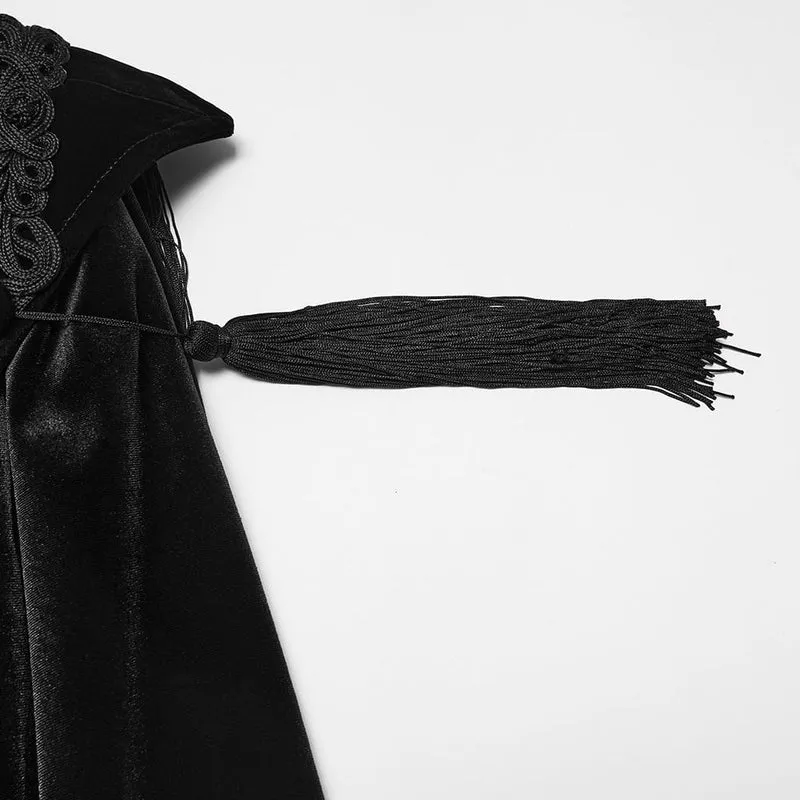 Gothic-Samtmantel für Herren mit Stehkragen und Kette, lang, schwarz-rot