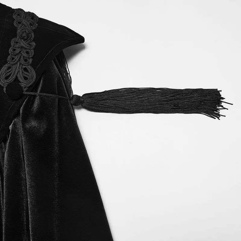 Schwarzer, gotischer Samtmantel für Herren mit Stehkragen und Kette