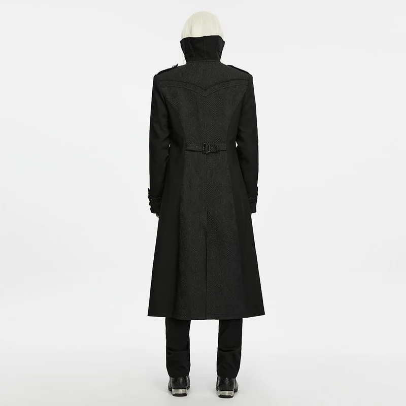 Gothic-Herrenjacke mit Stehkragen, Perlenapplikationen und langem Schnitt