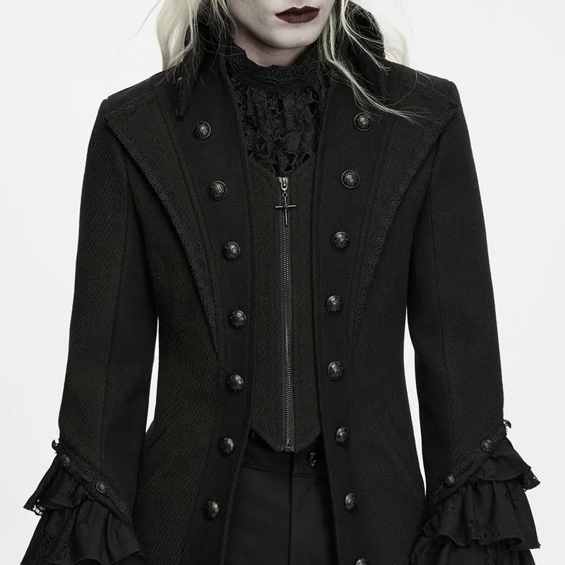Gothic-Herrenjacke mit geprägtem Knopfdekor, Rüschenmanschetten und Reversverzierung.