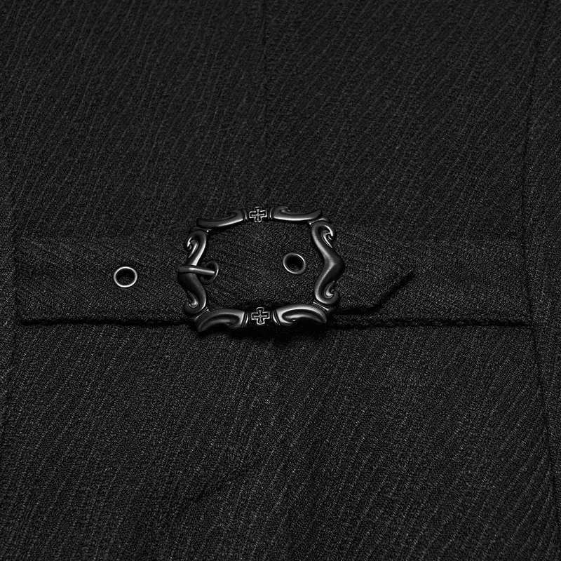 Gothic-Herrenjacke mit geprägtem Knopfdekor, Rüschenmanschetten und Reversverzierung.