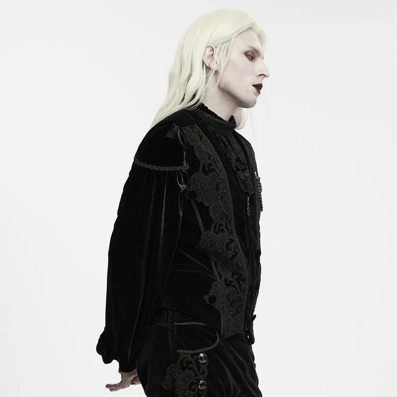 Schwarze Herrenweste im Gothic-Stil mit Applikationen, Kettenmuster und Frontreißverschluss