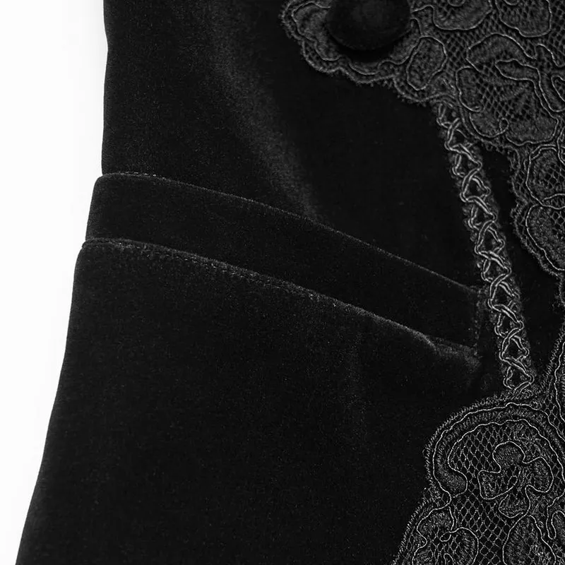 Schwarze Herrenweste im Gothic-Stil mit Applikationen, Kettenmuster und Frontreißverschluss