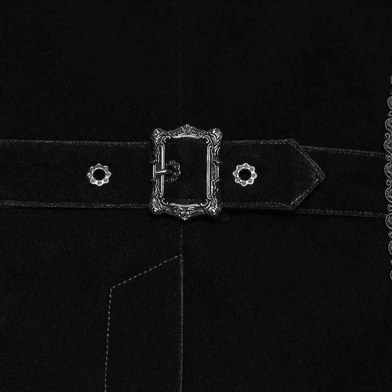 Schwarze Herrenweste im Gothic-Stil mit Applikationen, Kettenmuster und Frontreißverschluss