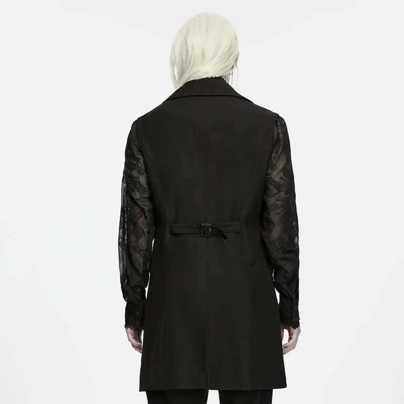 Lange Herrenweste im Gothic-Stil mit Spitzenapplikationen und Revers