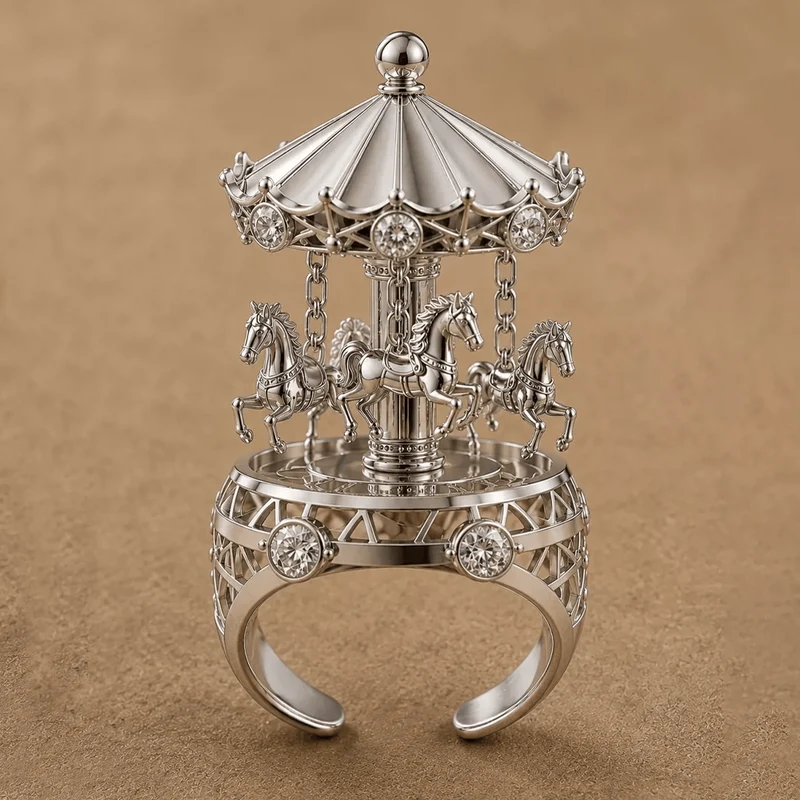 Gothic-Ring für Damen mit 3D-Strasssteinen im Karussell-Design und offenem Band