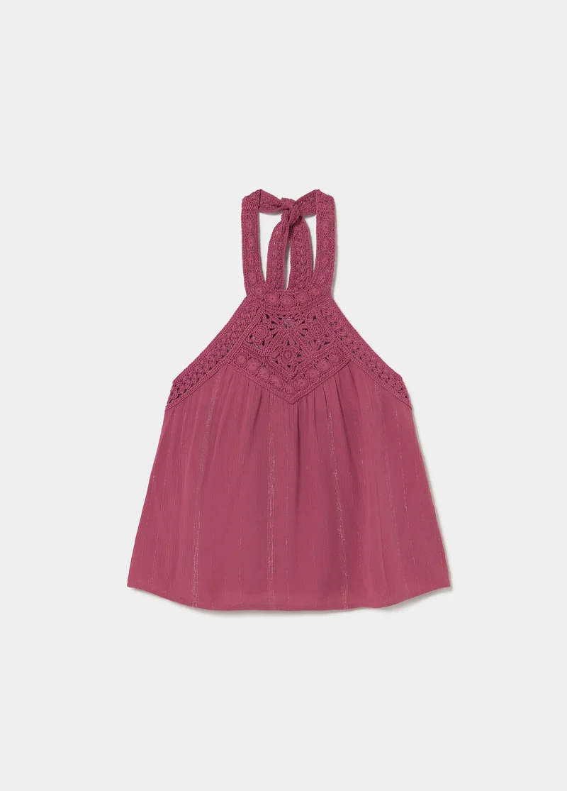 Halter top with crochet neckline