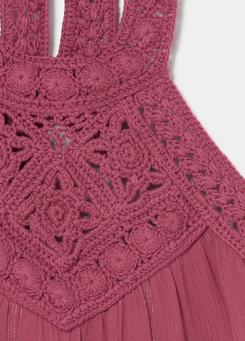 Halter top with crochet neckline