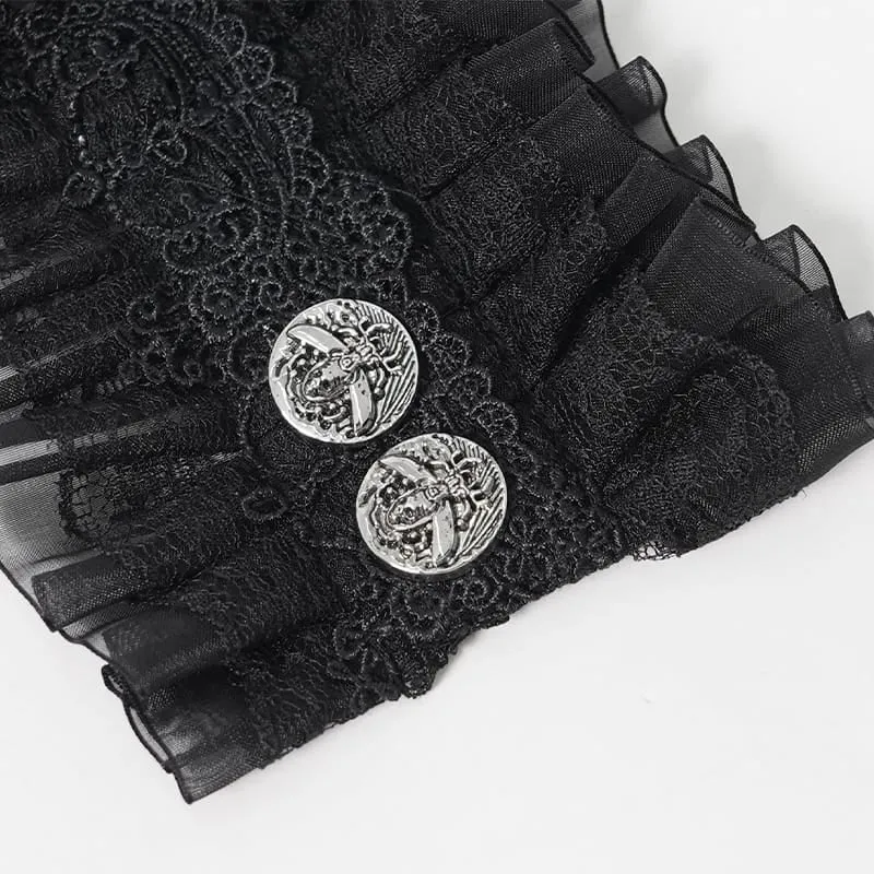Gothic-Halskragen mit Kreuz- und Rosenmotiv für Damen, aus Rüschenspitze und Mesh, schwarz