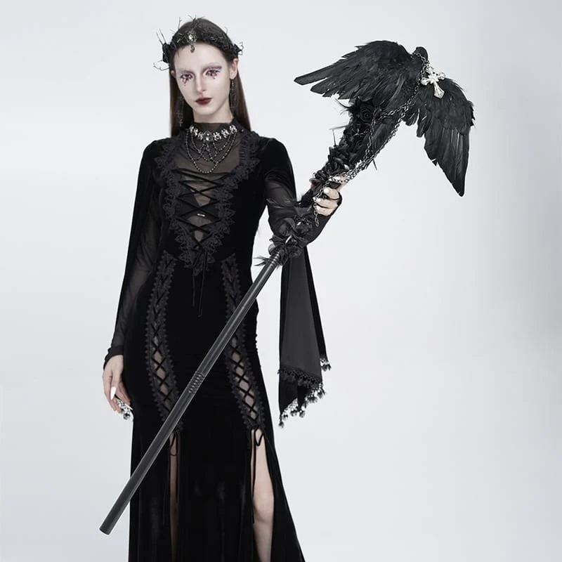Gothic-Stab für Frauen mit Rabenkreuz, Rose und Kette
