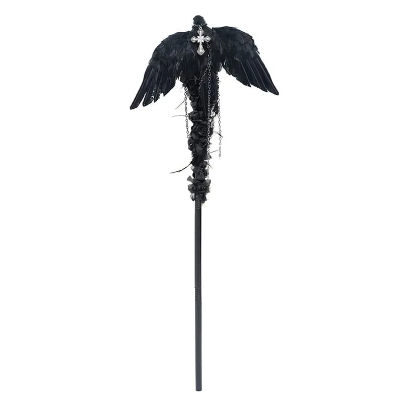 Gothic-Stab für Frauen mit Rabenkreuz, Rose und Kette