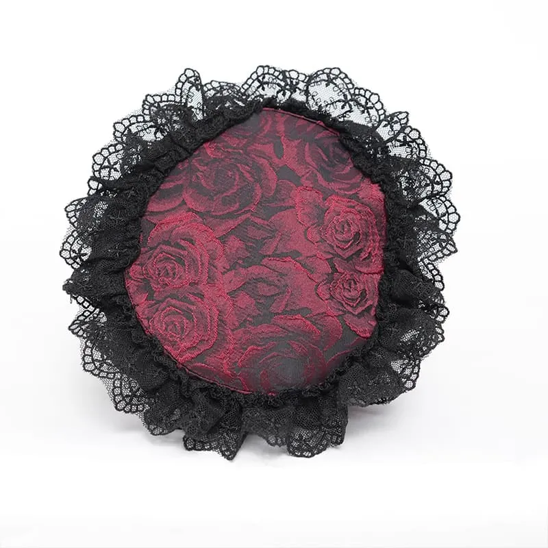 Gothic-Handtasche mit Rosen-Totenkopf-Spitzenrüschen und Kordelzug, Rot