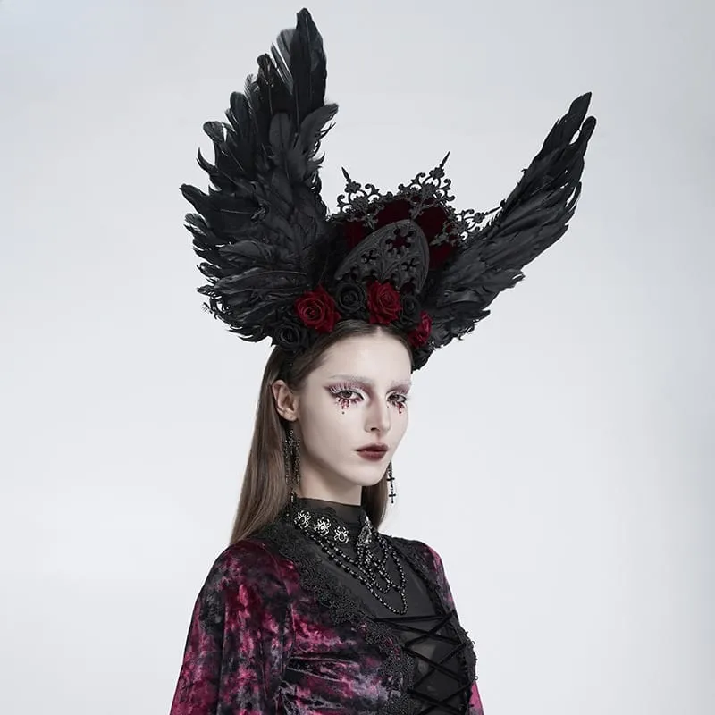 Gothic-Kopfschmuck mit Rosenfedern für Damen