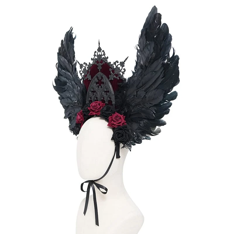Gothic-Kopfschmuck mit Rosenfedern für Damen