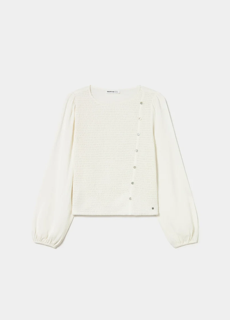 Long-sleeve smocked blouse