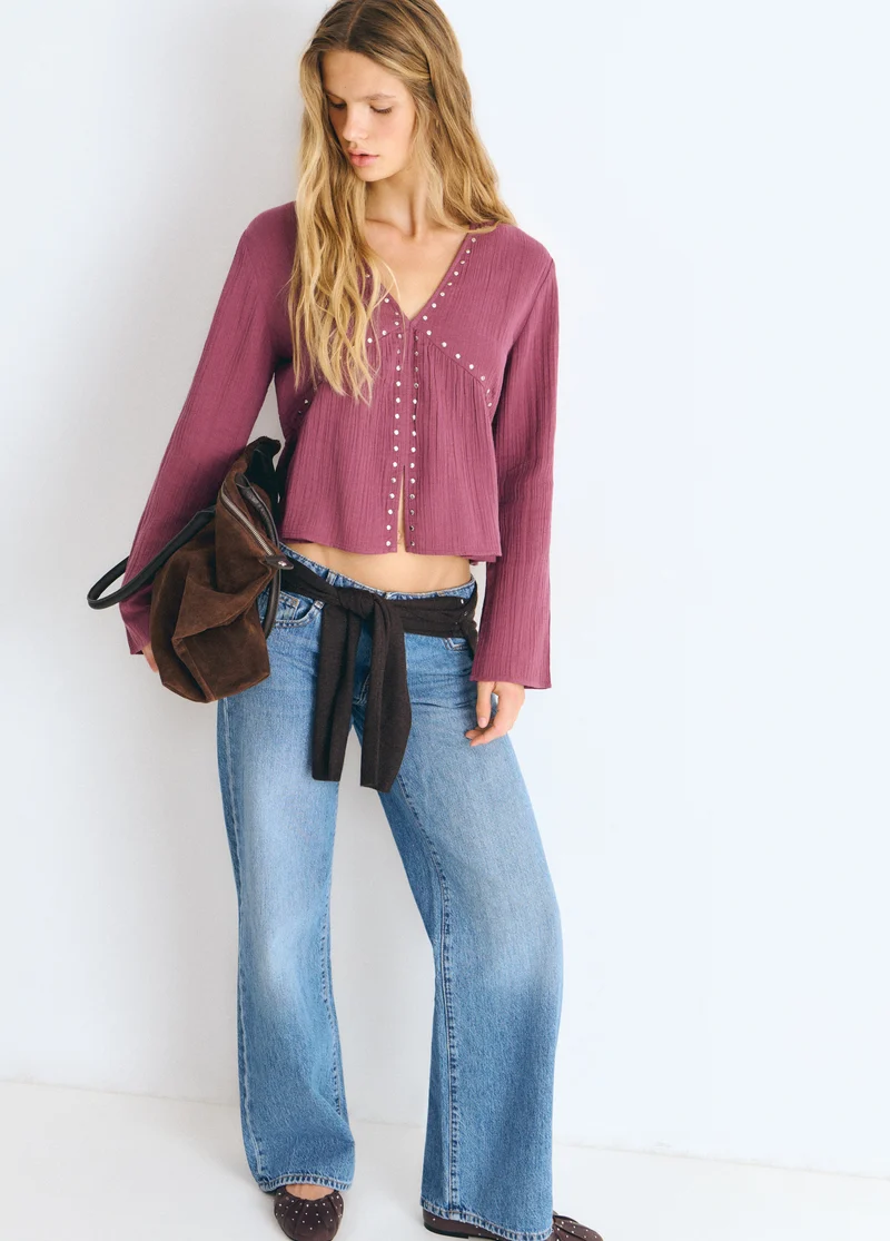 Long-sleeve studded blouse
