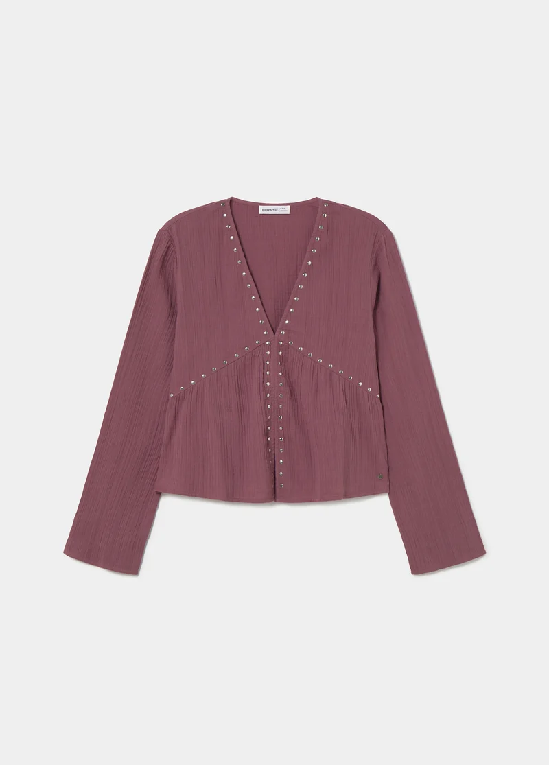 Long-sleeve studded blouse
