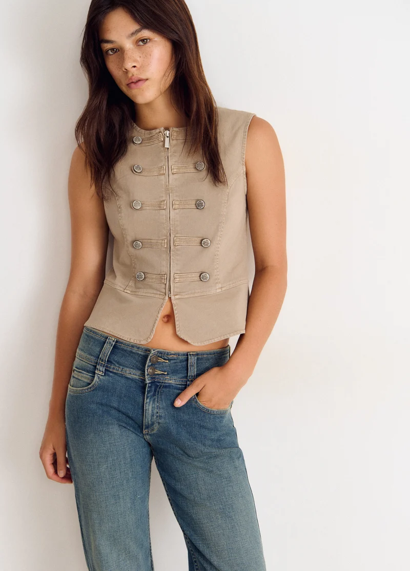 Short-sleeve button-up top