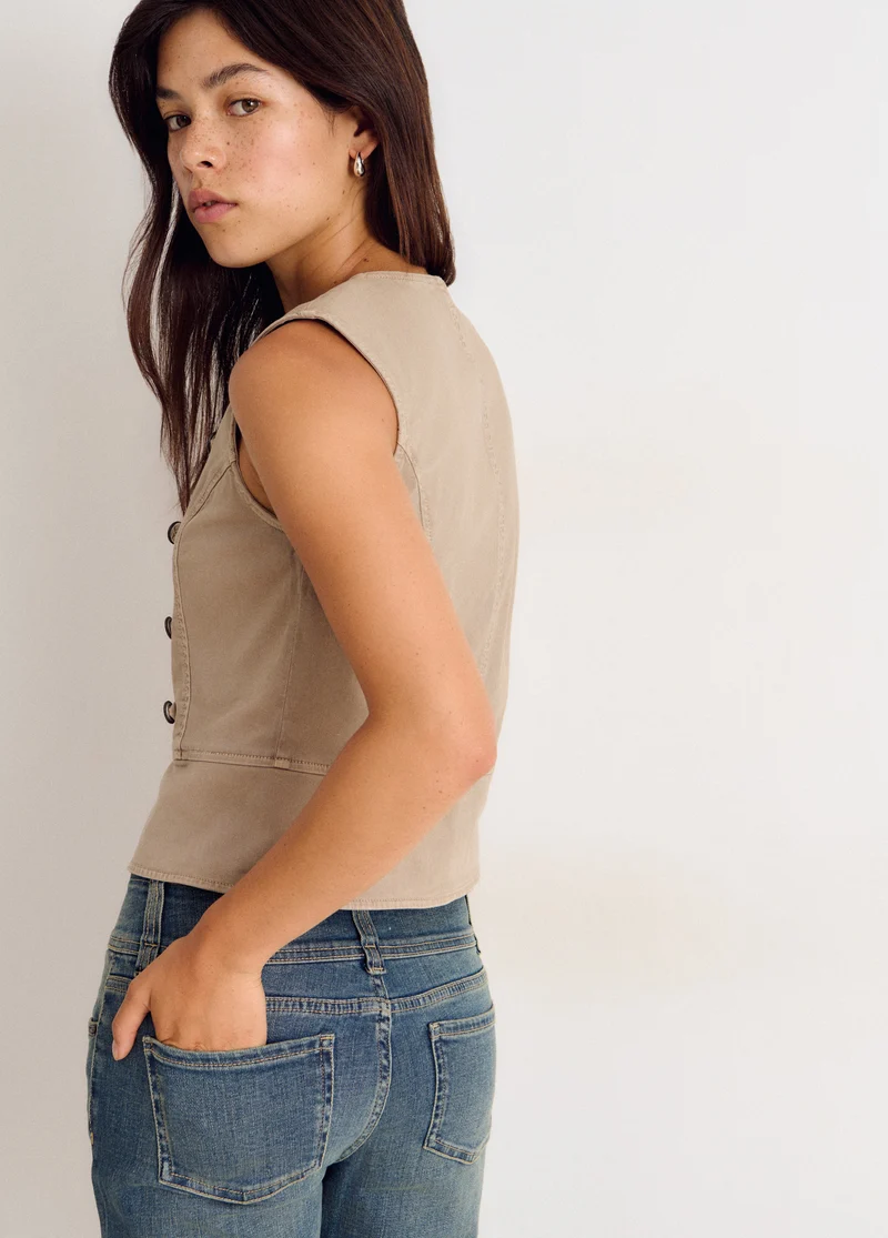 Short-sleeve button-up top
