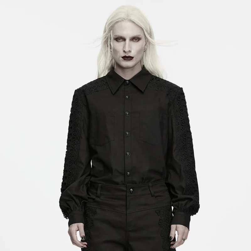 Gothic-Herrenhemd mit Kragen und Laternenärmeln