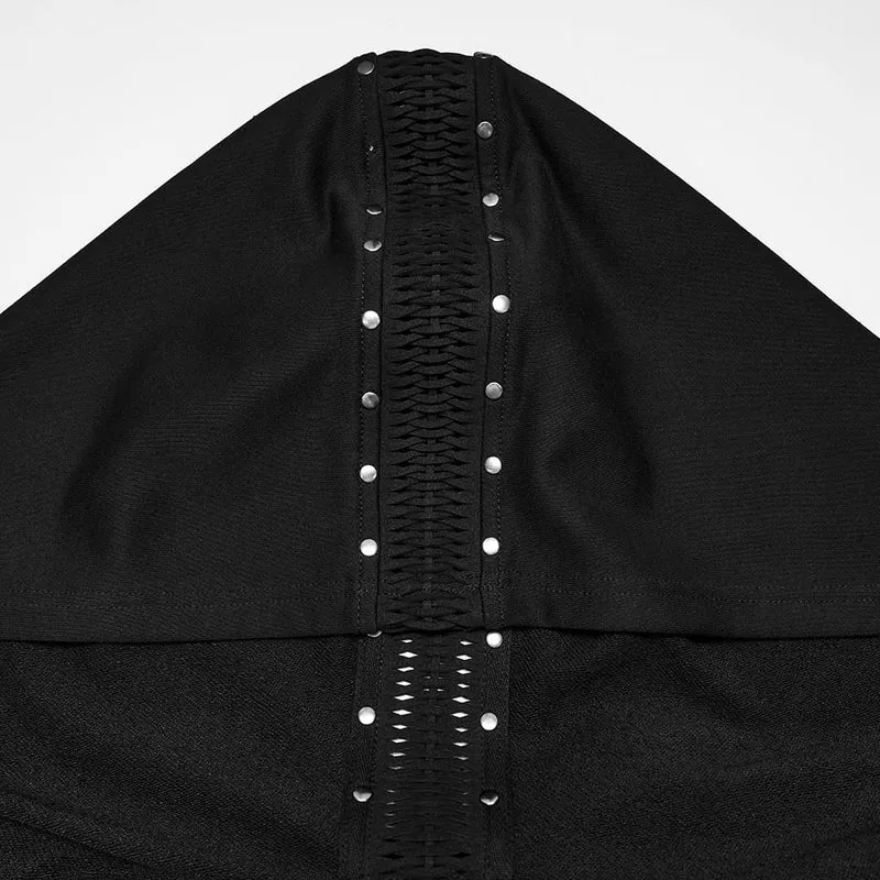Punk-Herrenjacke mit Nieten, Frontreißverschluss und Kapuze, lang