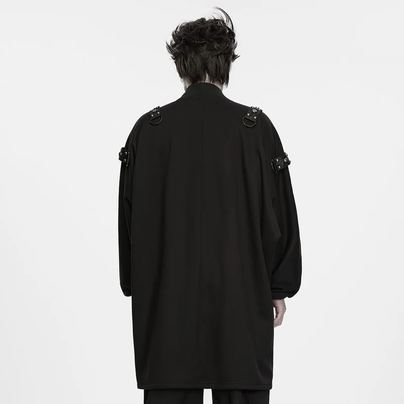 Punk-Strickjacke für Herren mit Ösen, Nieten, großer Tasche und Laternenärmeln