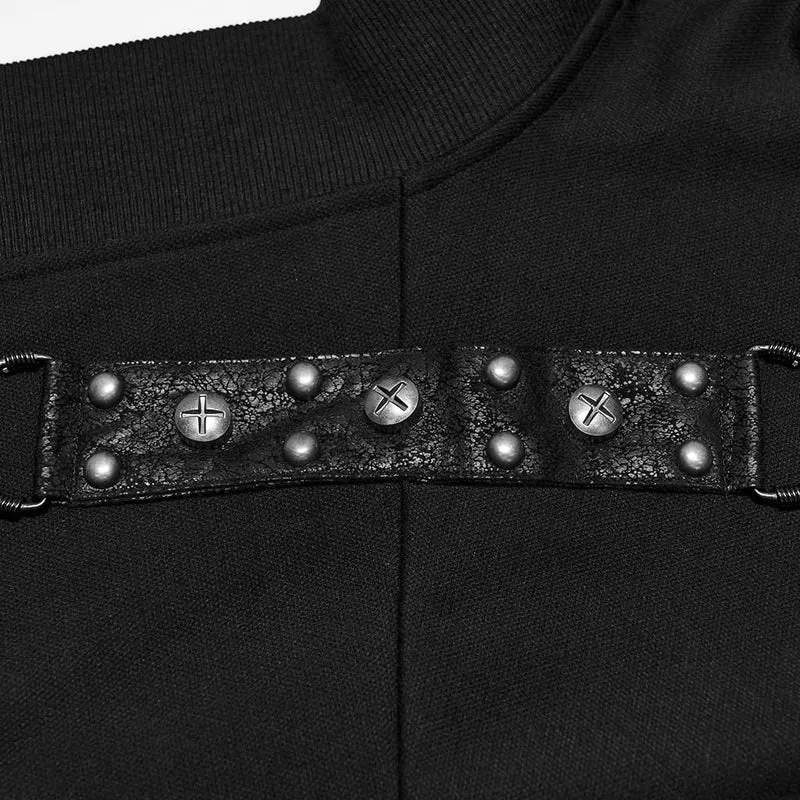 Punk-Strickjacke für Herren mit Ösen, Nieten, großer Tasche und Laternenärmeln