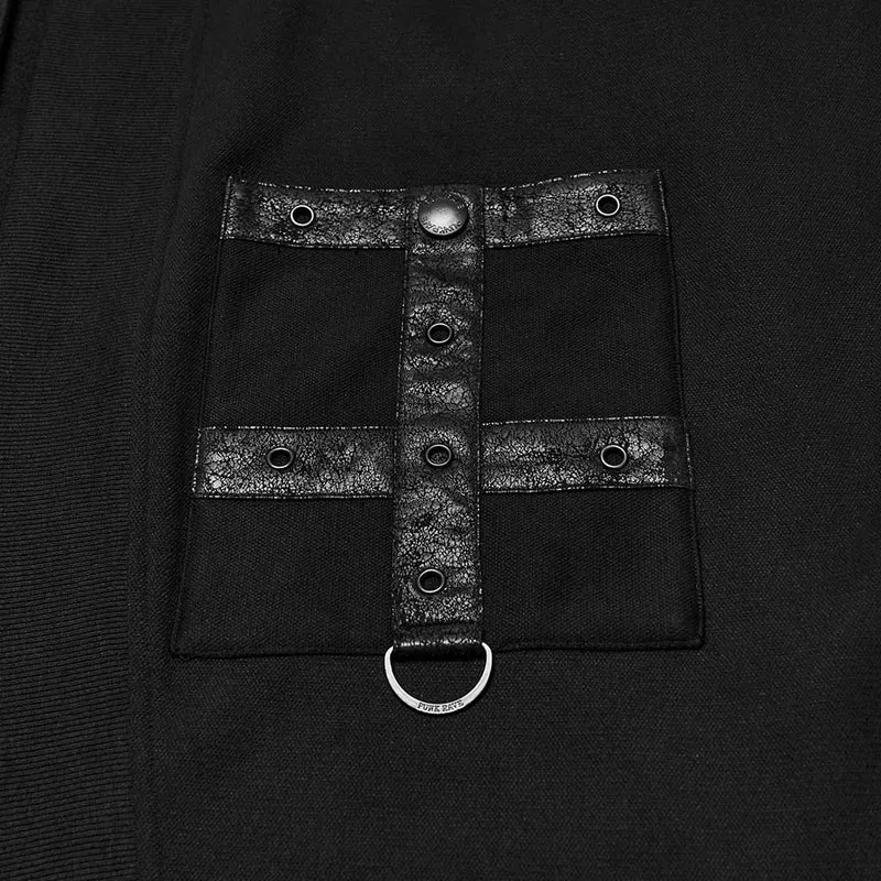 Punk-Strickjacke für Herren mit Ösen, Nieten, großer Tasche und Laternenärmeln