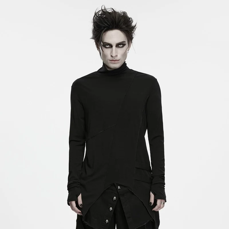 Gothic Herren-Langarmshirt mit asymmetrischem Rollkragen