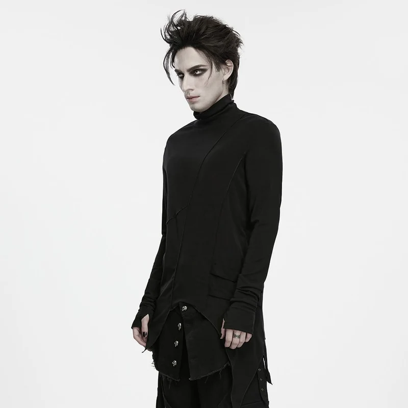 Gothic Herren-Langarmshirt mit asymmetrischem Rollkragen