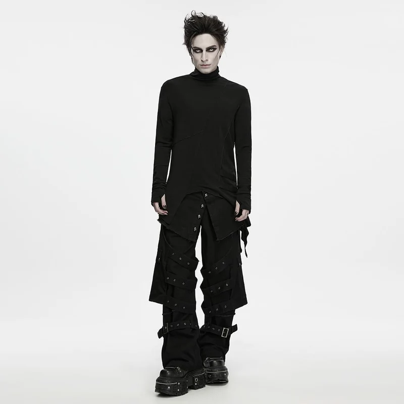 Gothic Herren-Langarmshirt mit asymmetrischem Rollkragen